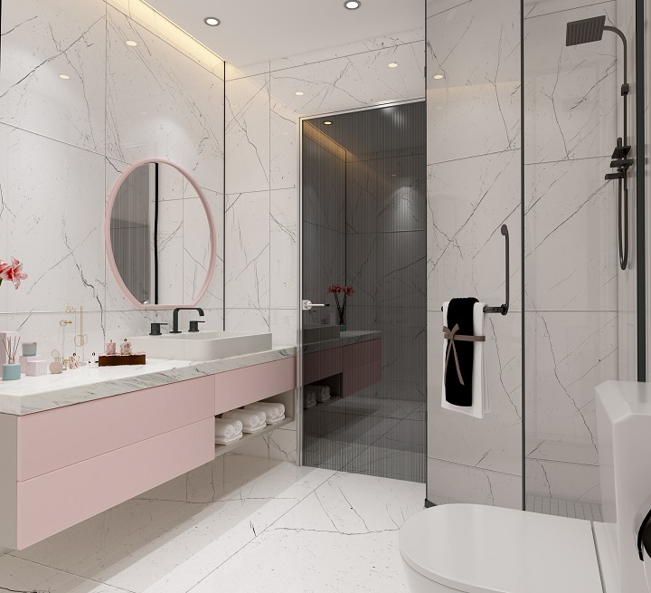 粉色女生衛生間效果圖